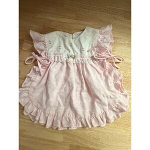 Baby Togs Vintage Pink Plaid Floral Eyelet Ruffle Pinafore Top 6-9 Months